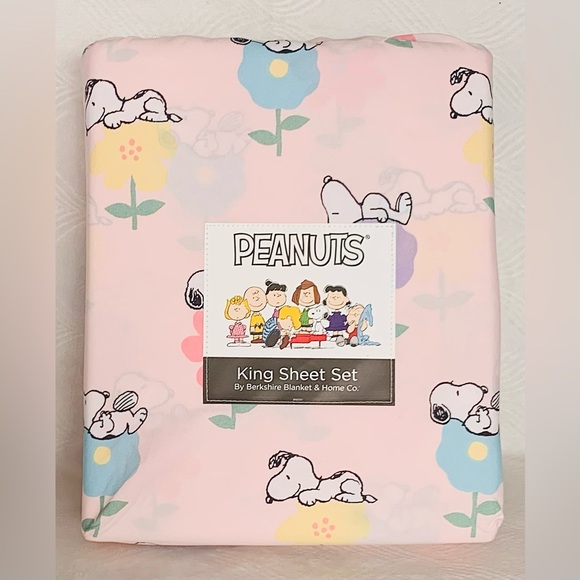 Peanuts Snoopy Naps Easter Spring Flowers Sheet Set - Pink - King